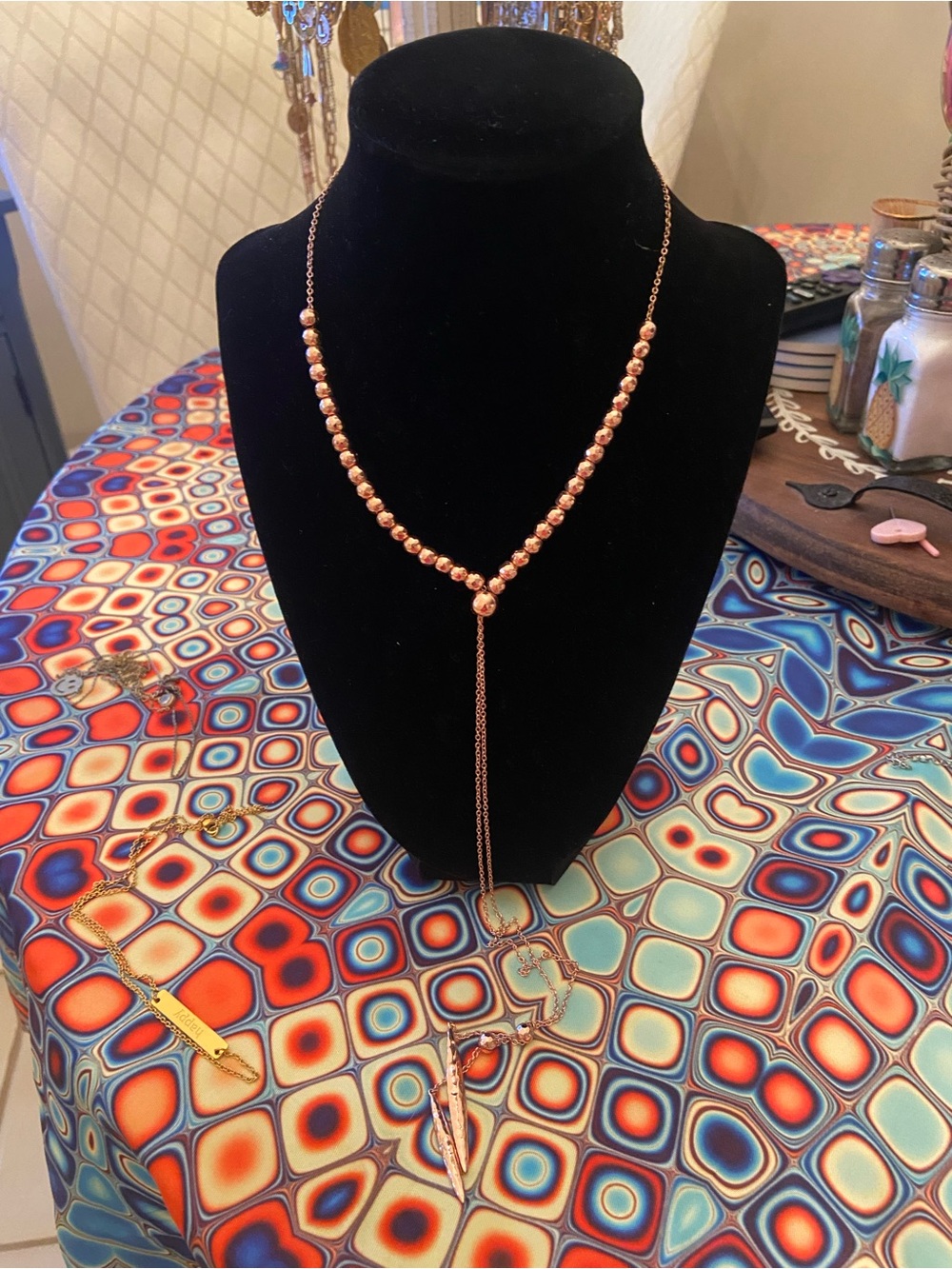 Rose Gold Beaded Lariat Necklace - Women Jewelry